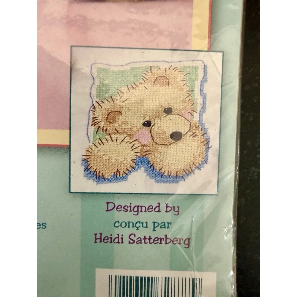 Vintage 2002 Dimensions Bear Buddy Bibs Cross Stitch Kit New Sealed Baby Gift